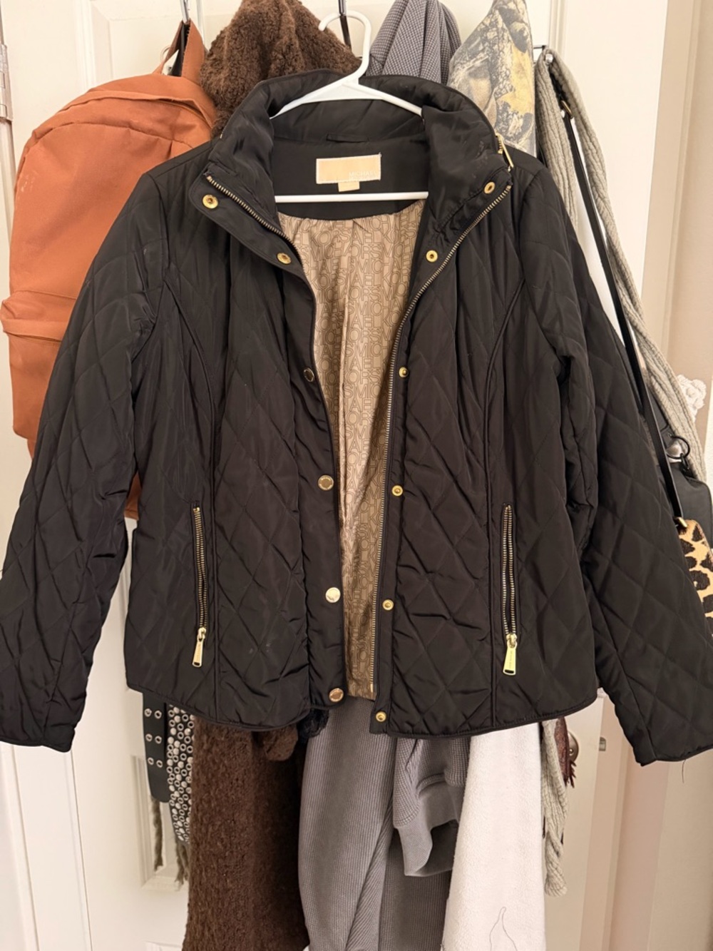 Michael Kors Black Quilted Puffer Jacket with Gold Hardware